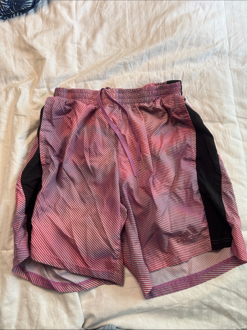 adidas Pink Striped Athletic Shorts with Black Panels